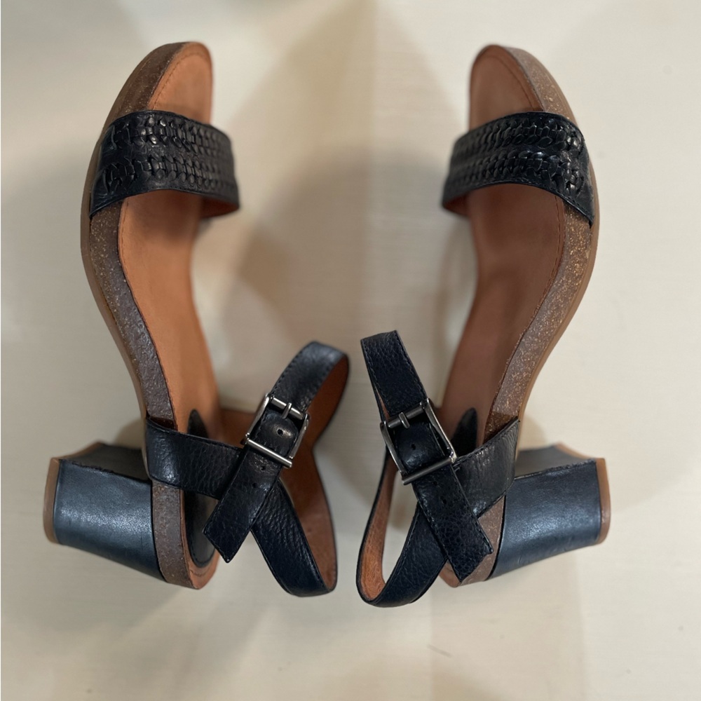 Nurture Daviee Black Leather Woven‎ Block Heel Sandals Womens 8 M Ankle Strap - Picture 7 of 10